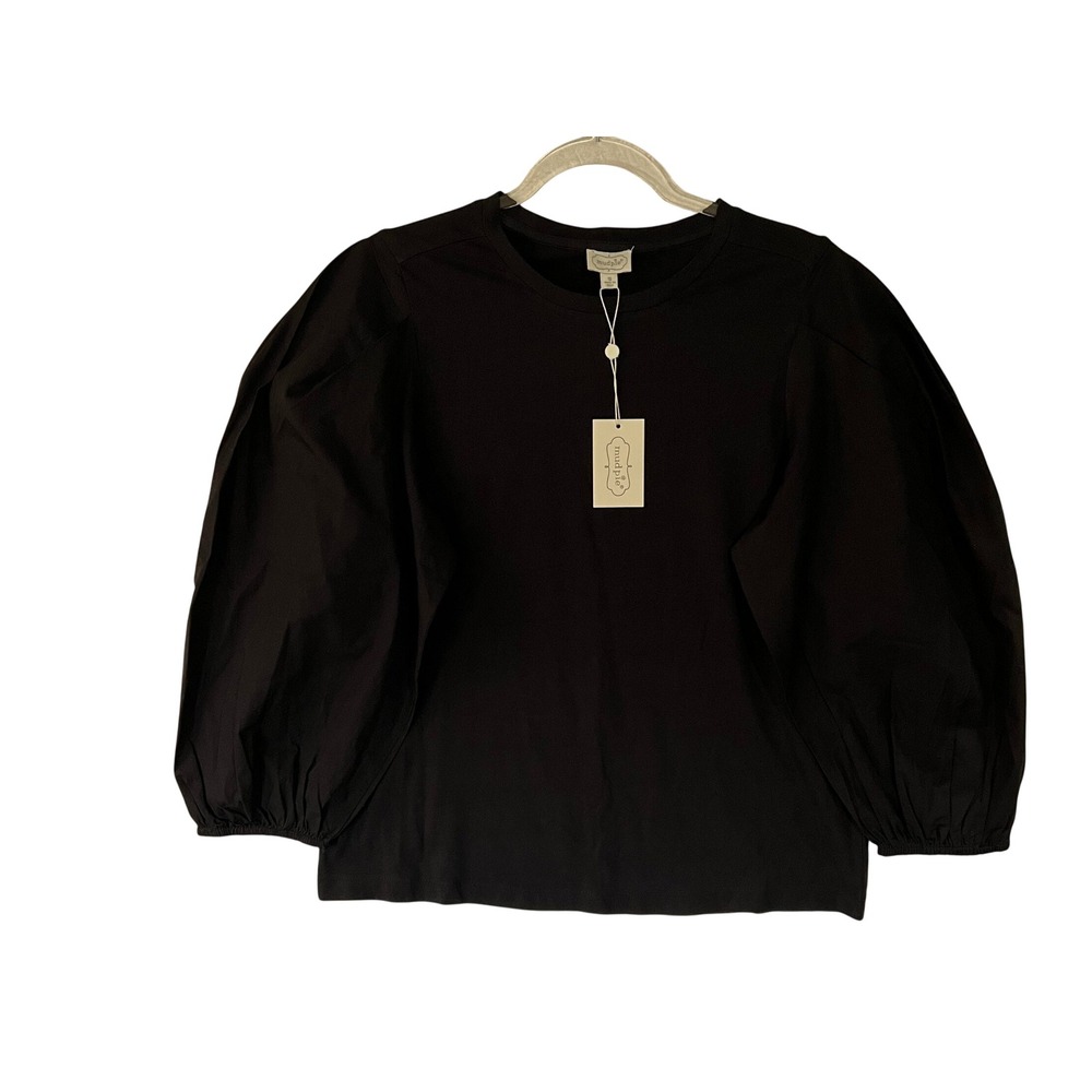 Mud Pie NWT Black Shirt with puff sleeve, 100% Cotton, Size Small